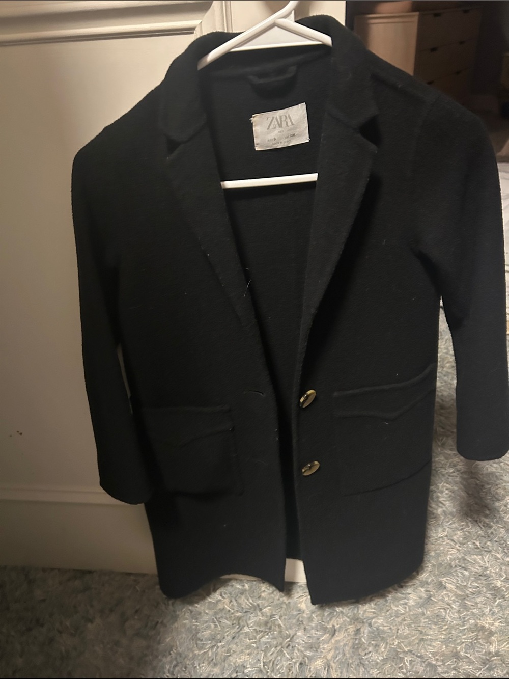 Zara Kids Black Button-Front Wool-Blended Coat size 8